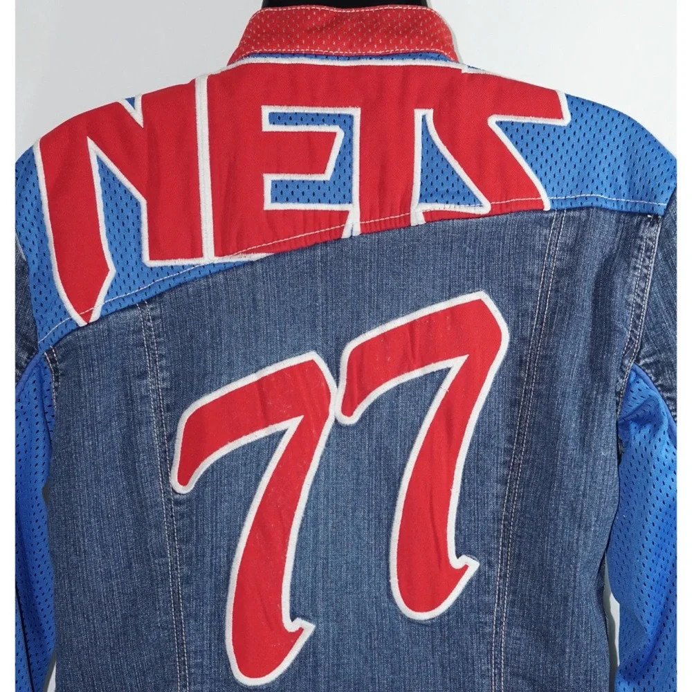 New Jersey Nets 77 NBA Denim Jean Jacket Size L - Picture 6 of 8